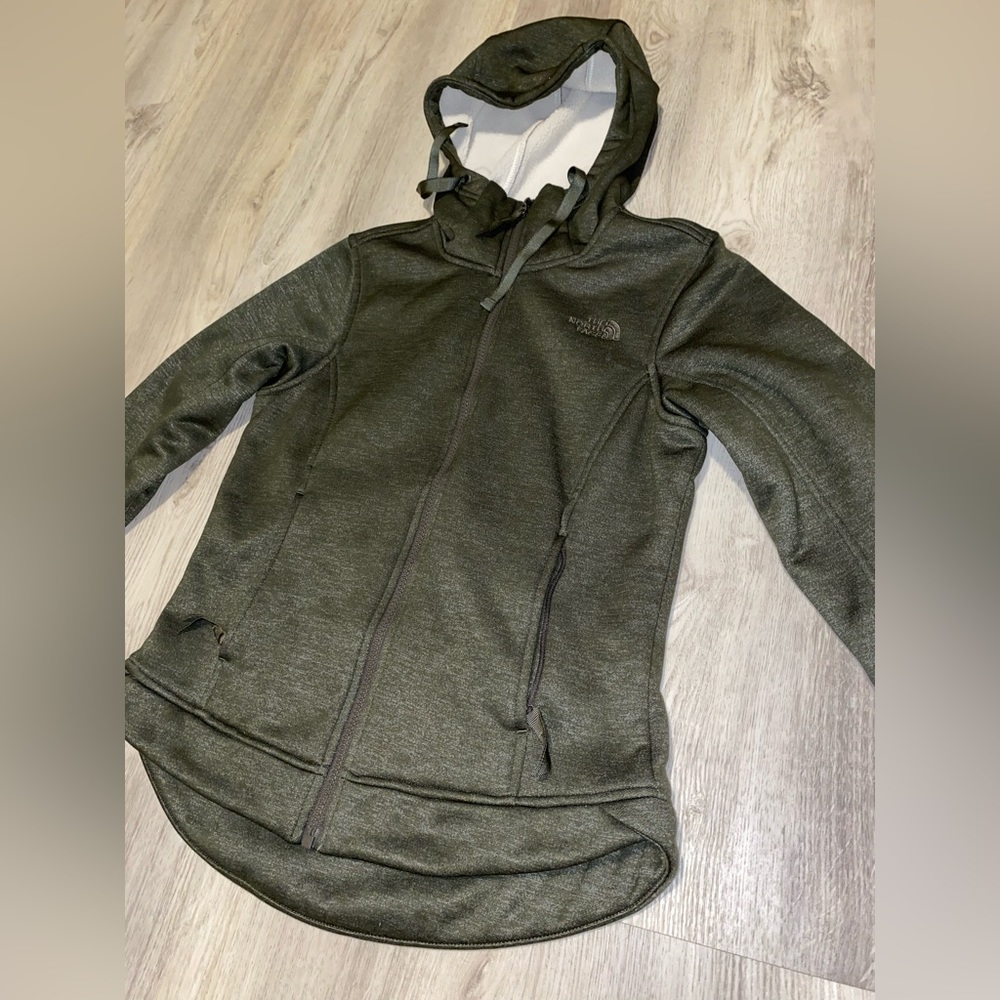 The North Face Hoodie Dark Sage Green Sherpa Fleece Lined Full Zip size xs